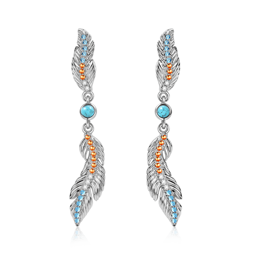 Feather Earrings Sterling Silver inlaid with Turquoise and Stones_1