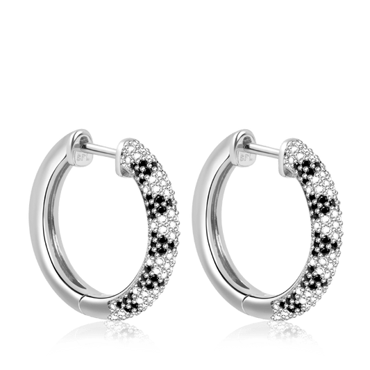 Snakeskin Hoop Earrings Sterling Silver inlaid with Black and White Stones_1