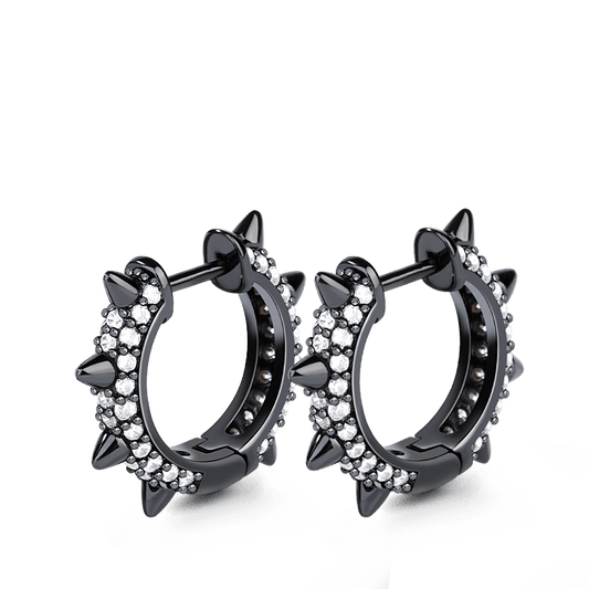 Gnoce "ROCK & ROLL" Mohawk Earrings Punk Style Sterling Silver Black Palted with Cubic Zirconia_1