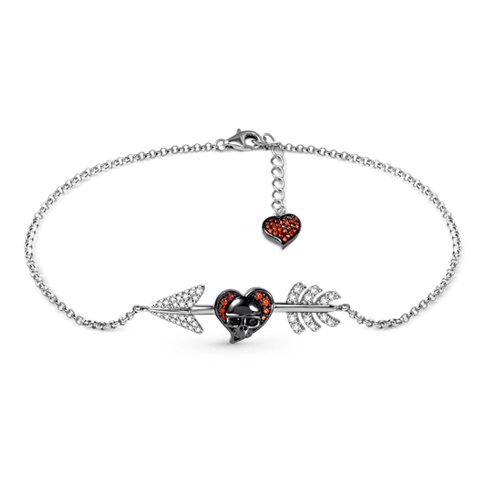 Gnoce "First Meet You" Skull with Arrow Sterling Silver Bracelet/Anklet inlaid with CZ Stones_1
