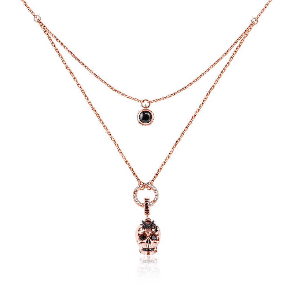 Gnoce "Eternity Of Life" Skull with Spider Beads 925 Sterling Silver 18K Rose Gold Plated Necklace_1