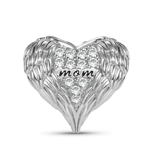 Feather Heart Mom's Love Charm Bead Inlaid with Crystal Gemstones Sterling Silver_1