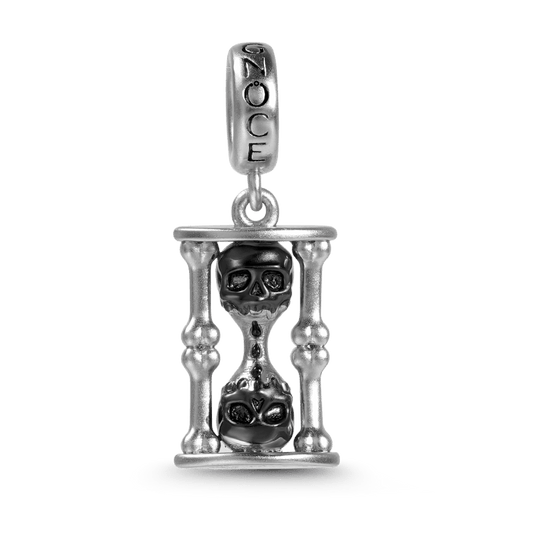 Skull Hourglass Pendant Dangle Charm Matte Sterling Silver_1