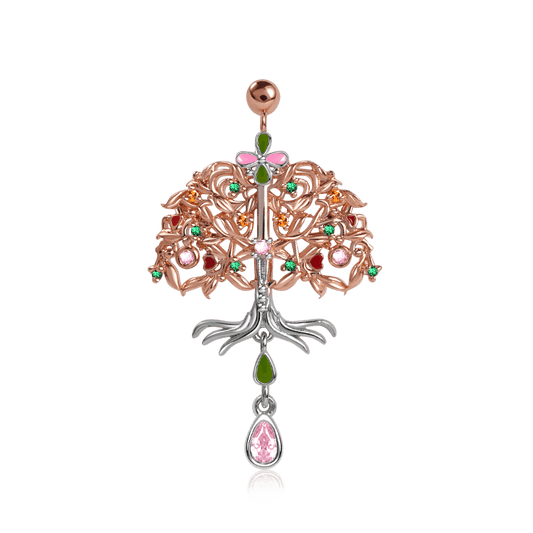 Tree of Life Dangle Earrings Sterling Silver 18K Rose Gold Plated with Colorful Gemstones and Drop Shape Pendant_1