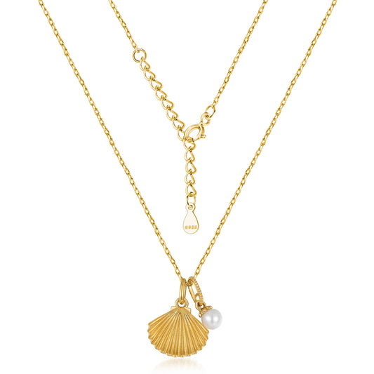 Shell & Pearl Necklace Sterling Silver Gold Plated Ocean Collection_3