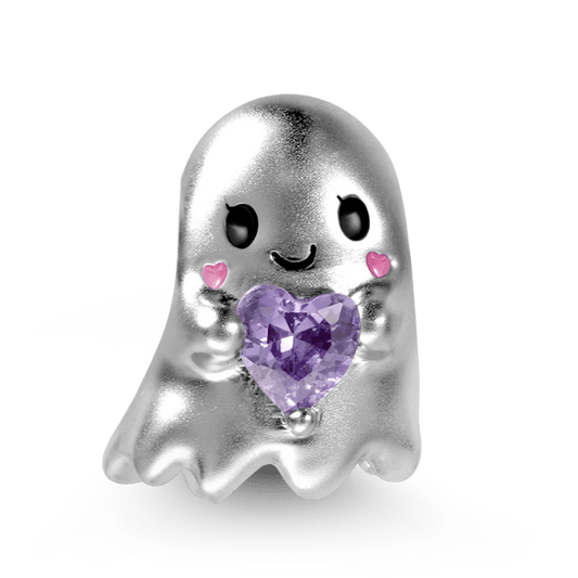 Cute Ghost Embraces Heart Gemstone Charm Bead Sterling Silver_1