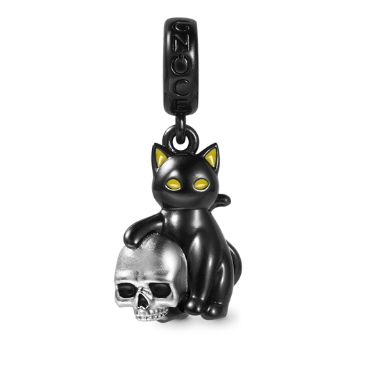 Cat Loves Skull Pendant Dangle Charm 925 Sterling Silver_1