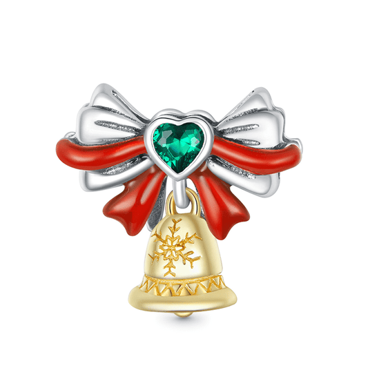 Christmas Bell Pendant Dangle Charm 925 Sterling Silver 18K Gold Plated Inlaid with Heart Shaped Zircon Stone_1