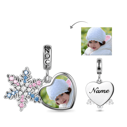 Snowflake Personalized Photo Engravable Charm Bead 925 Sterling Silver_1
