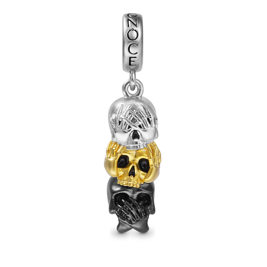 See No Hear No Speak No Wise Skulls Pendant Dangle Charm 925 Sterling Silver Three Tones_1