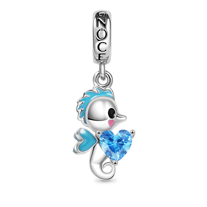 Sea horse Embraces Heart Gemstone Charm Bead Sterling Silver_1
