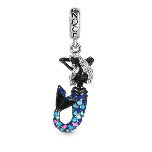Skully Mermaid Pendant Dangle Charm 925 Sterling Silver with Colorful Enamels_1