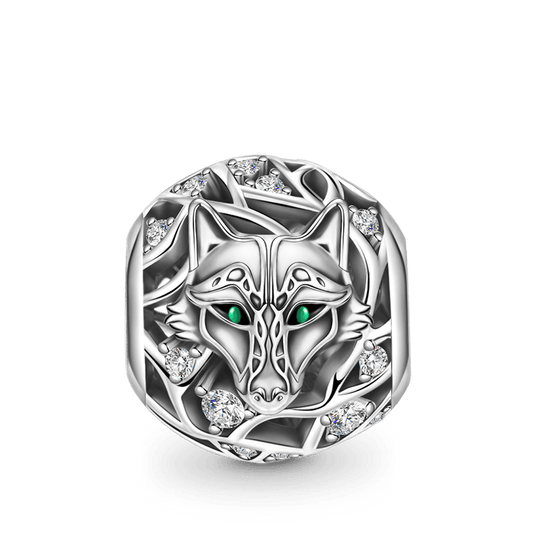 Wolf Charm Bead 925 Sterling Silver Inlaid with Crystal Zircon Stons_1