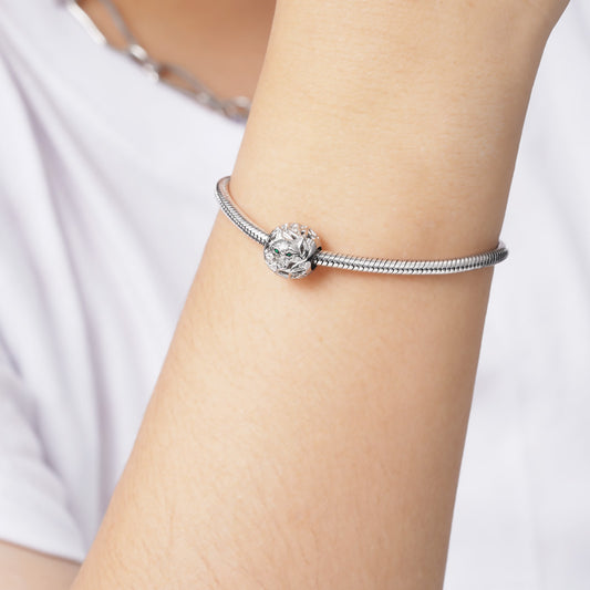 Wolf Charm Bead 925 Sterling Silver Inlaid with Crystal Zircon Stons_4