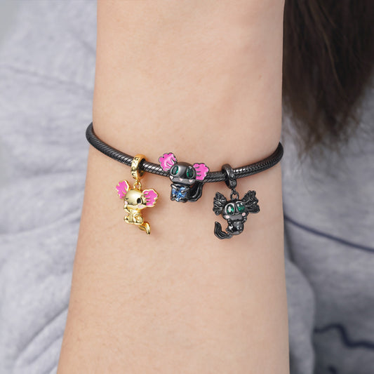 Mexican Axolotl Embraces Heart Gemstone Charm Bead Sterling Silver Black Plated_4