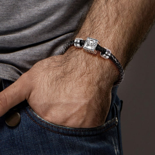 Spider Skull Vintage Bead & Customized Classic Beads S925 Sterling Silver with Gift Copper Black Leather Men's Bracelet Jewelry for Men_3