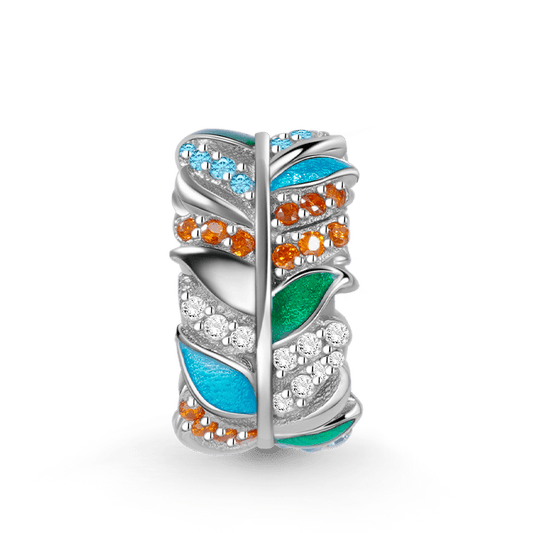 Colorful Feathers Charm Bead 925 Sterling Silver Inlaid with CZ Stones_1