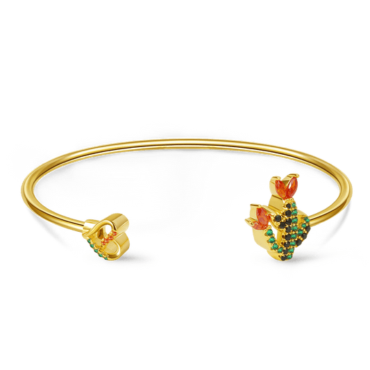 Blooming Cactus Bangle Bracelet 18K Gold Plated Inlaid with Colorful Gemstones_1