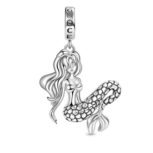 Sleeping Mermaid Pendant Dangle Charm 925 Sterling Silver_1