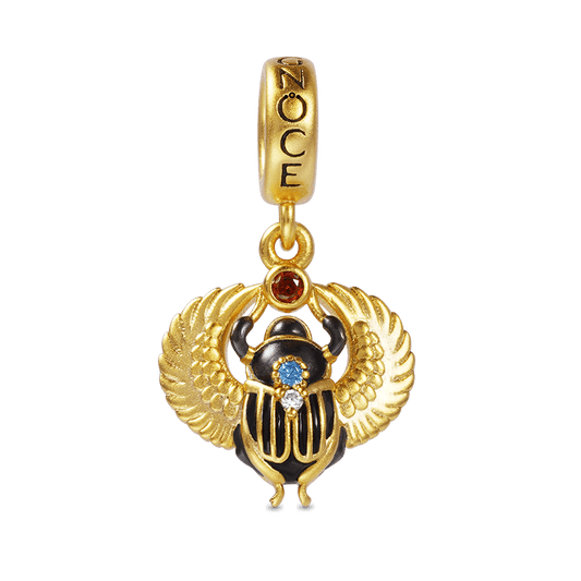 Amulet Scarab Pendant Dangle Charm 925 Sterling Silver 18K Gold Plated Inlaid with Shiny Zircon Stones_1