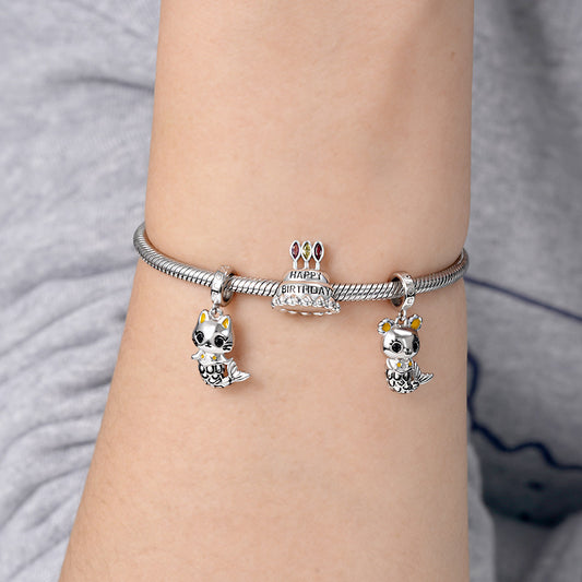 Birthday Cake Charm Bead 925 Sterling Silver Inlaid with Colorful Stones_3