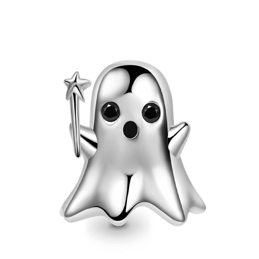 Cute Ghost with Star Wand Charm Bead 925 Sterling Silver_1