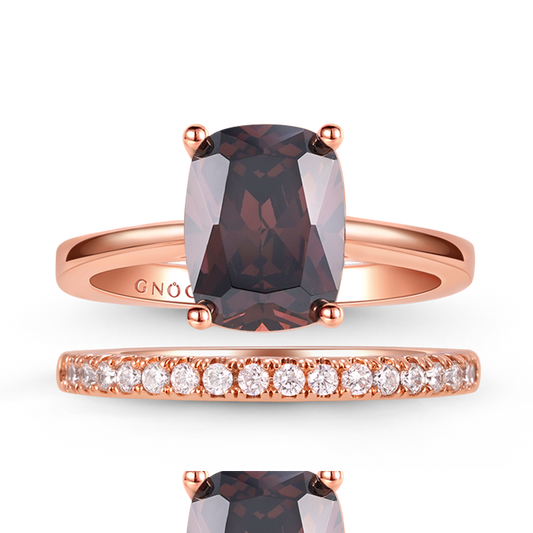 Promise Ring Stackable 2 Pieces Set Radiant Cut 925 Sterling Silver 18K Rose Gold Plated_1