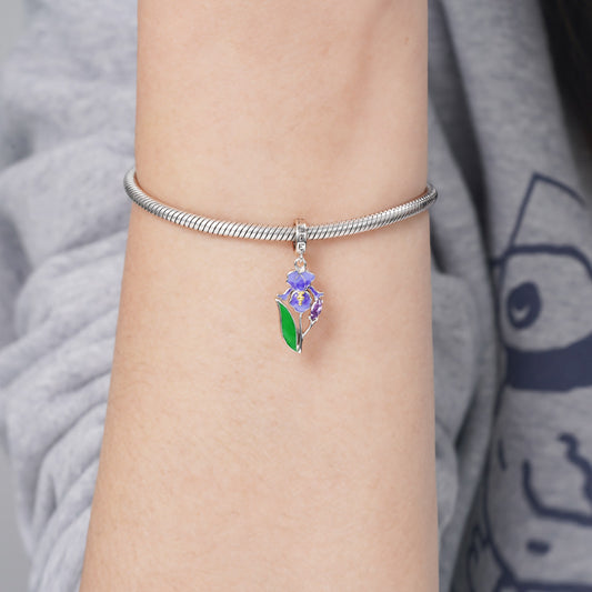 Purple Iris Flower Pendant Dangle Charm 925 Sterling Silver_4