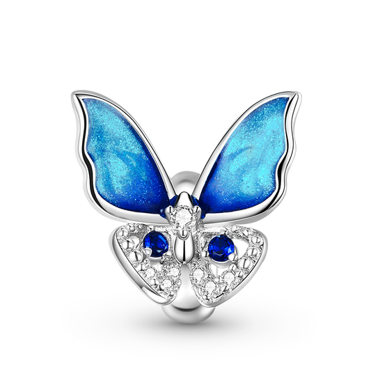 Blue Butterfuly Stopper for Charm Bracelets 925 Sterling Silver Inlaid with Clear Gemstones_1