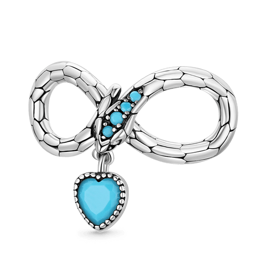 Infinite Snake Charm with Heart Dangle 925 Sterling Silver Blue Zircon Stones Inlaid Fit Bracelet Necklace_1