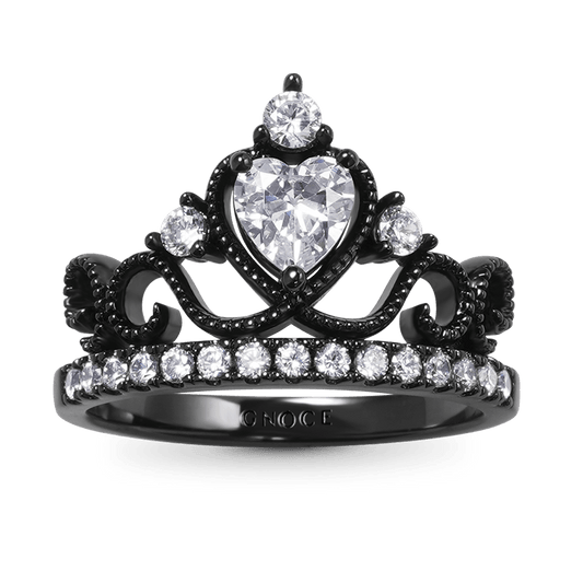Black Crown Fashion Ring 925 Sterling Silver Inlaid with Clear Crystal Zircons_1