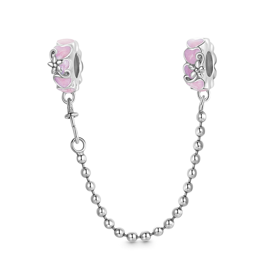 Hearts Safety Chain 925 Sterling Silver with Purple Enamels_1