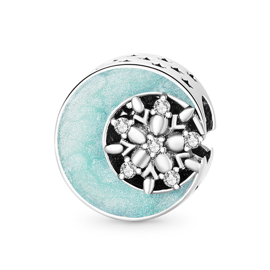 Snow Moon Night Charm Bead 925 Sterling Silver Inlaid with Clear Gemstones_1