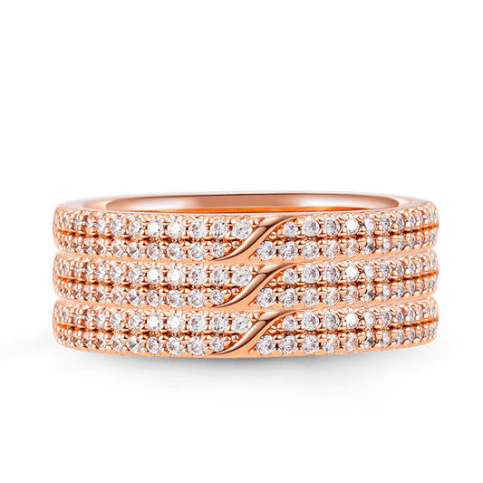 Sparkling Triple Ring Set 925 Sterling Silver 18K Rose Gold Plated Pave CZ Gemstones_1