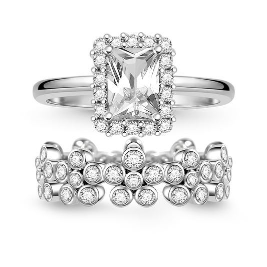 Rectangle Cut & Snowflake Shimmering Ring Set 925 Sterling Silver_1