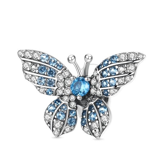 Morpho Butterfly Stopper for Charm Bracelets 925 Sterling Silver Inlaid with Clear & Blue CZ Stones_1