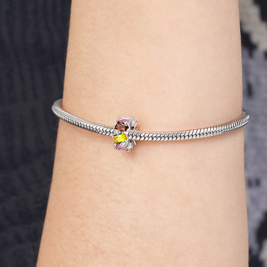 Baguette-Cut Stopper for Charm Bracelets 925 Sterling Silver Inlaid with Colorful Stones_3