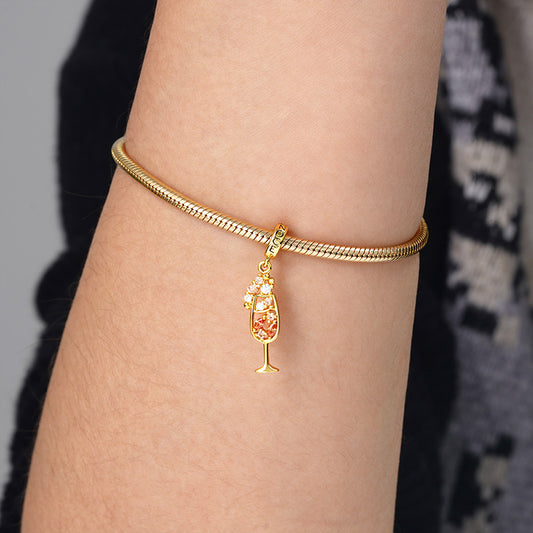 Champagne Cocktail Pendant Dangle Charm 925 Sterling Silver 18K Gold Plated Inlaid with Colorful CZ Stones_3