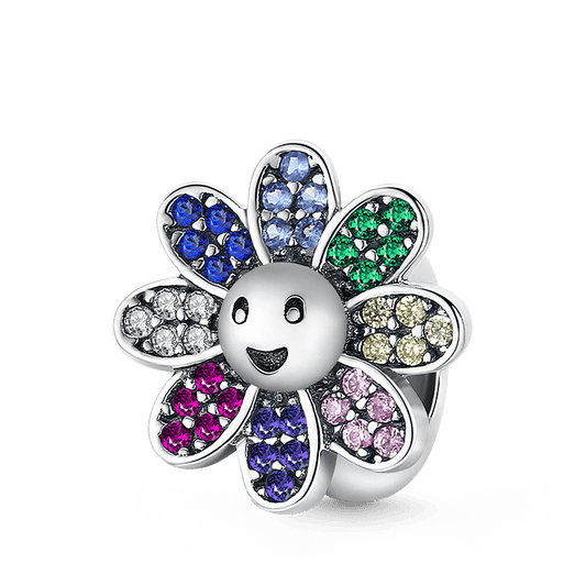Sunflower Stopper for Charm Bracelets 925 Sterling Silver Inlaid with Colorful Gemstones_1