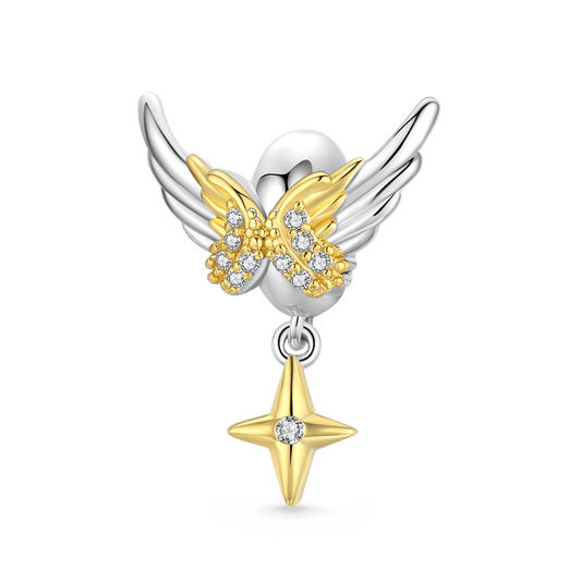 Shiny Angel Wings Stopper for Charm Bracelets 925 Sterling Silver 18K Gold Plated Inliad with Clear Gemstones_1