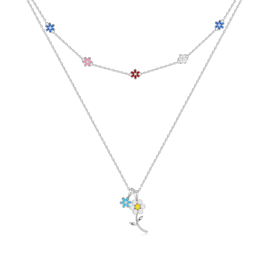 Daisy Beaded Stackable Necklace 925 Sterling Silver with Colorful Enamels_1