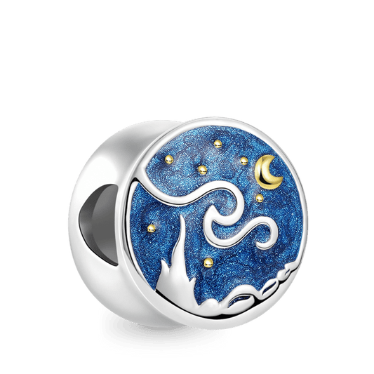Starry Night Charm Bead 925 Sterling Silver 18K Gold Plated with Enamels Double-sided Pattern_1