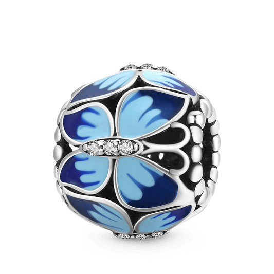 Blue Morpho Butterfly Charm Bead 925 Sterling Silver with Gradient Blue Enamels & Clear Gemstones_1