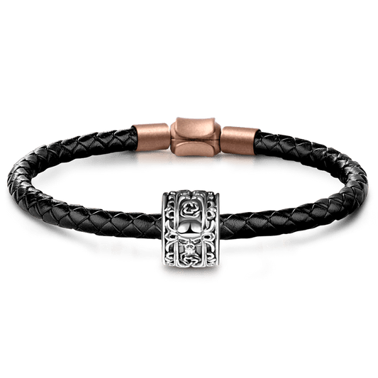 Skull & Rose Men's Vintage Bead S925 Sterling Silver with Gift Copper Black Leather Men's Bracelet Jewelry for Men_1