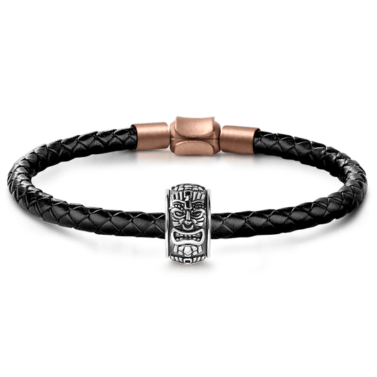 Indian Chiefs Men's Vintage Bead S925 Sterling Silver with Gift Copper Black Leather Men's Bracelet Jewelry for Men_1