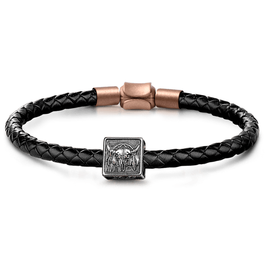 Indian Bull Skull Men's Vintage Bead S925 Sterling Silver with Gift Copper Black Leather Men's Bracelet Jewelry for Men_1