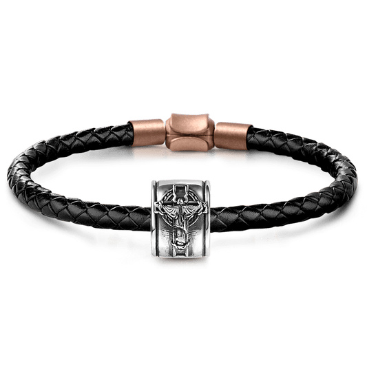 Hanged Man Charm Vintage Bead S925 Sterling Silver with Gift Copper Black Leather Men's Bracelet Jewelry for Men_1