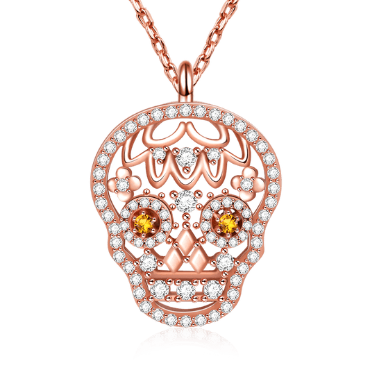 Gnoce "Love Your Mind" 18K Rose Gold Plated Skull Necklace Sterling Silver with CZ Stones inlaid Adjustable Chain_1