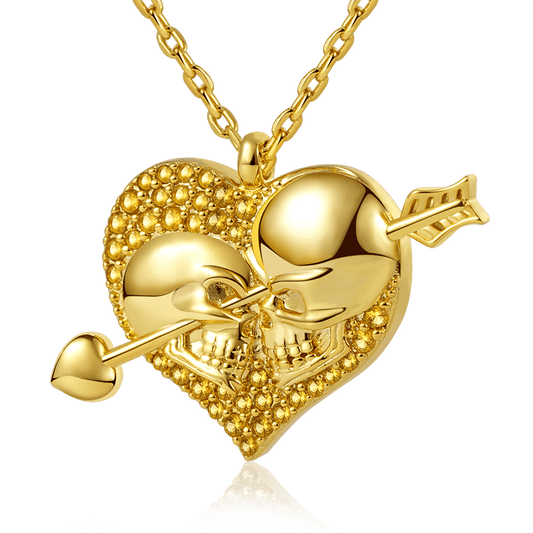 Arrow Through Heart Skull Necklace 18k Gold Plated Sterling Silver_1