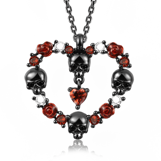 Rose & Skull Necklace Sterling Silver Black Plated_1